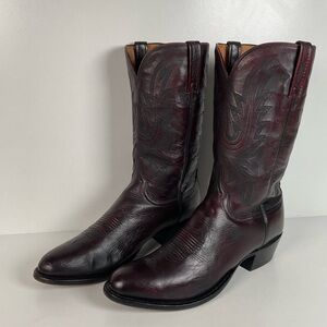 Lucchese Carson Cowboy Boots | Black Cherry Calf Skin | USA Made | Men’s 14 D